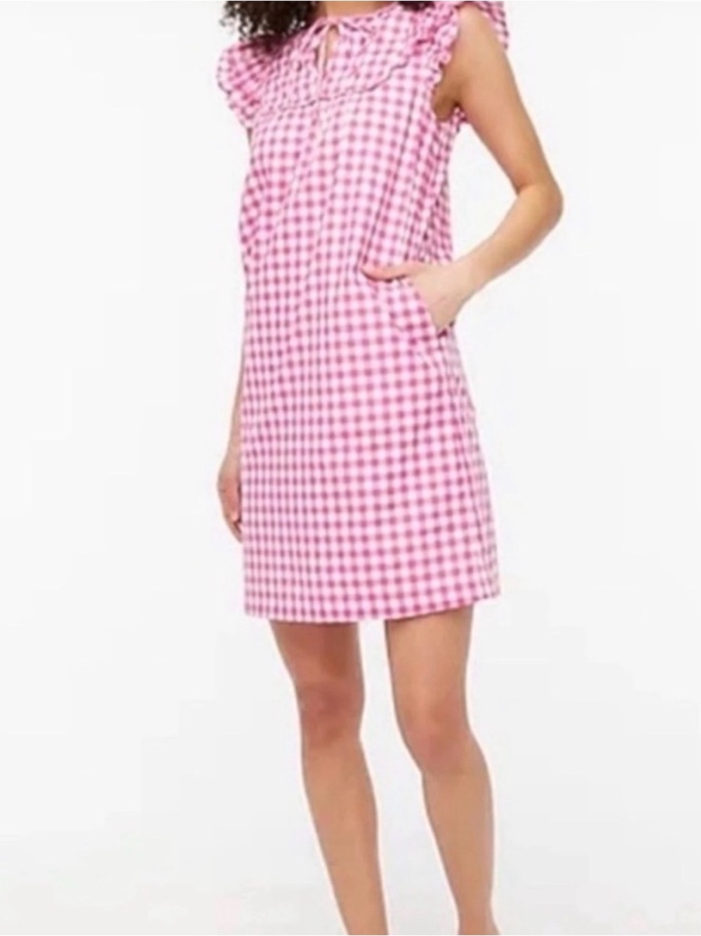 J. Crew Pink and White Gingham Ruffle Collar Shift Dress (Size 14)
